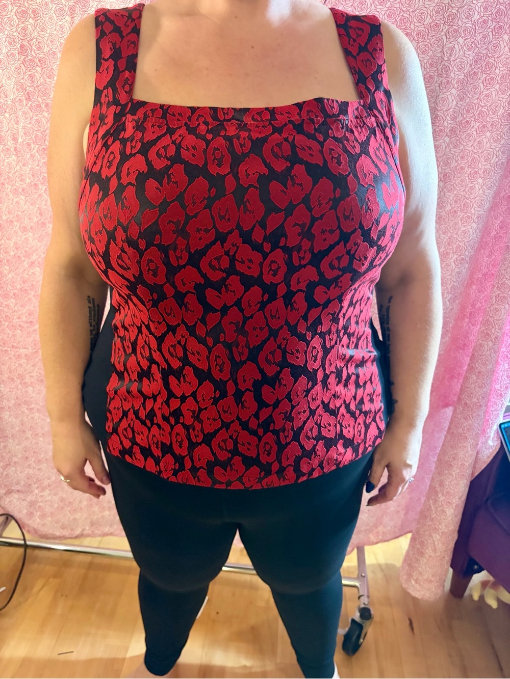 Lane Bryant Red and Black Floral Square-Neck Camisole